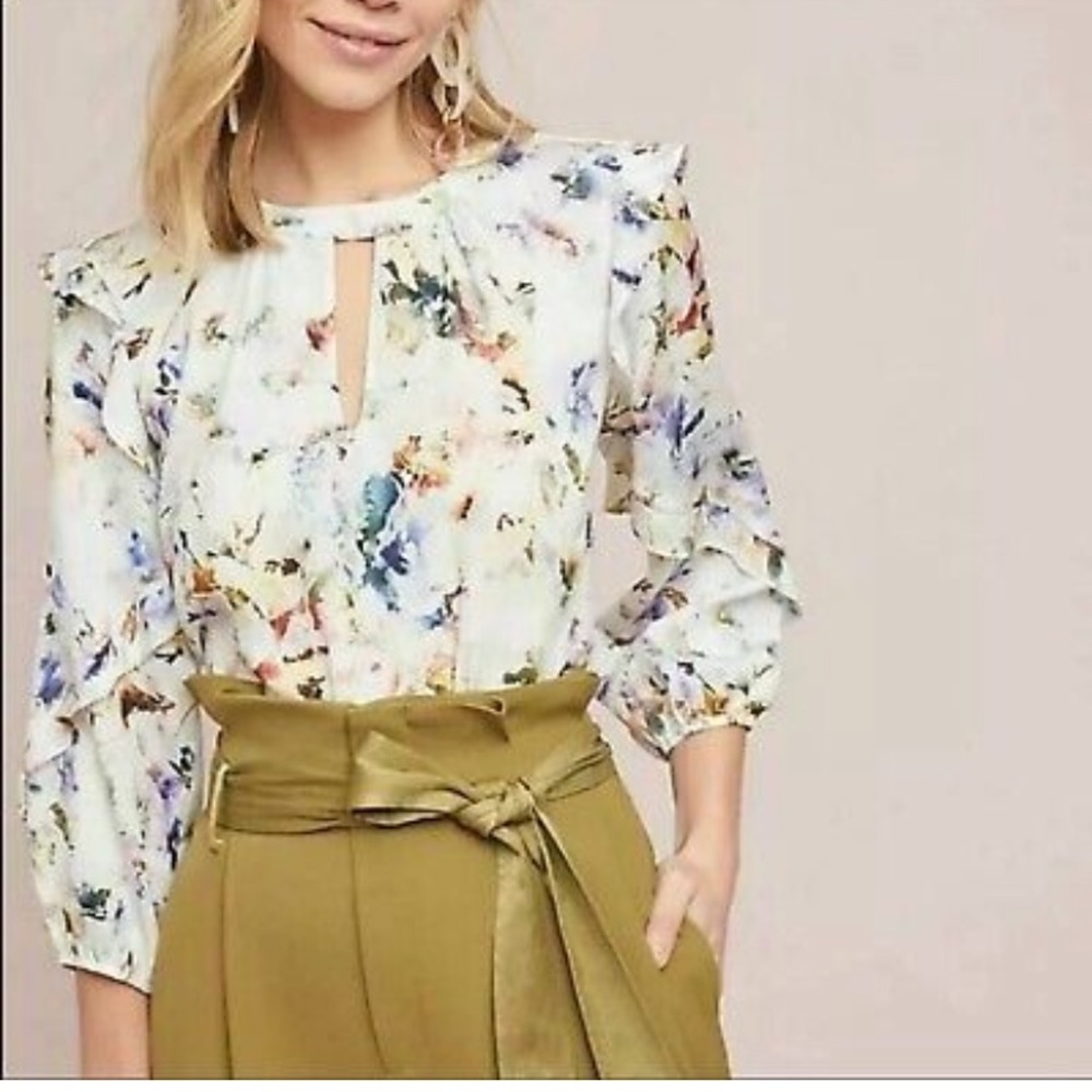 Anthropologie DOLAN Left Coast Collection ARAMINTA RUFFLED Keyhole Floral top